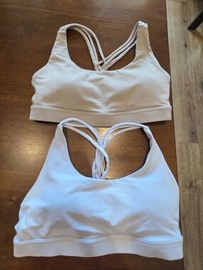 P'tula Neutral Gray & Light Blue Crisscross Back Sports Bralettes - Twin Set